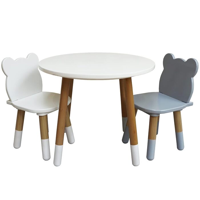 Дитячий стіл і стільці, дитячий ігровий стіл для малюків 2 стільці дерев'яний набір, 2-5 років (круглий)