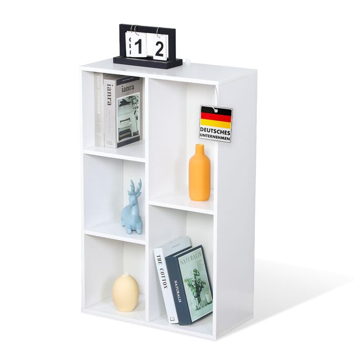 Книжкова полиця Floordirekt, біла полиця з 5 відділеннями, кубічна полиця, 24 Г x 50 Ш x 80 В см, перегородка для дитячої кімнати, вітальні, офісу та спальні (Арканзас)