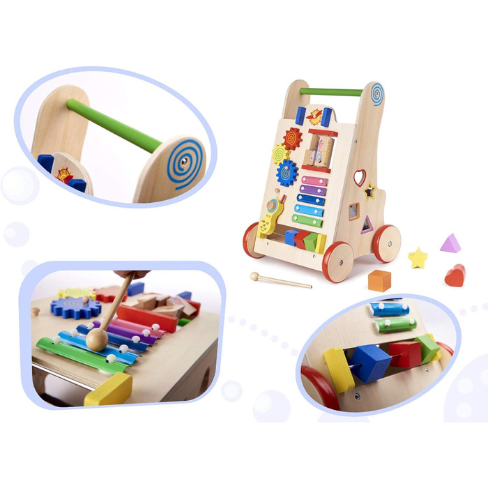 Дитячі ходунки IKONKA 6-в-1, навчальний кубик для перших кроків, іграшка для перенесення, рахування, визначення часу, сортування кольорів, розвитку дрібної моторики, дерев&39яні, веселі кольори, різнокольорові