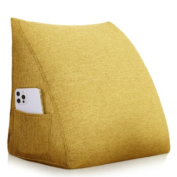 Подушка для читання Трикутна клиноподібна подушка для ліжка та дивана, зручна подушка для спини, мяка опорна подушка для читання та відпочинку, зі знімним чохлом, який можна прати, жовта, 45 см