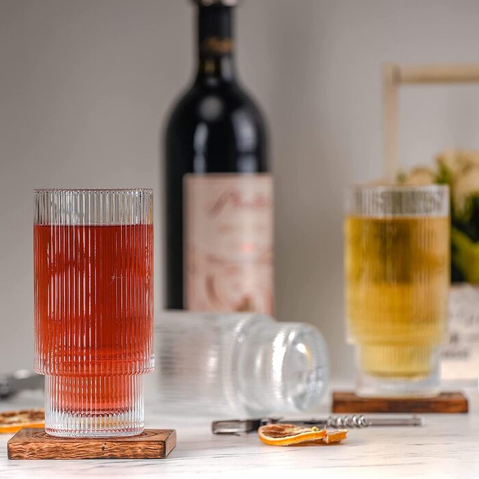 Набір рифлених келихів MUJUZE з соломинкою, 4 шт. окулярів з рифлом естетичний стек, набір окулярів Highball 310 мл, скляні чашки