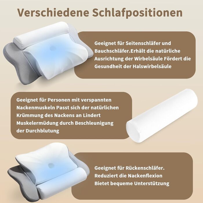Ортопедична подушка LAMB з піни з ефектом пам&39яті, ергономічна подушка для сну на боці, подушка для підтримки шиї та валика для шиї &quotдва в одному&quot, подушка від болю в шиї, подушка для сну на боці, сіра