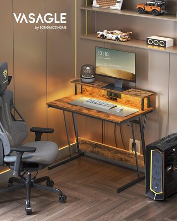 Ігровий стіл із вбудованим подовжувачем, Комп&39ютерний стіл, з підставкою для 2 моніторів, Спальня, 60 x 100 x 76 см, Вінтажний коричневий LWD191K01 100 x 60 см Вінтажний коричневий