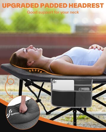Розкладне ліжечко/гостьове ліжко Sportneer, до 204 кг, 20079 см, туристичне ліжко, розкладне ліжечко для кемпінгу, подорожей, використання в приміщенні, на вулиці, на пляжі та в саду, більший розмір 200 x 79 x 50 см, сірий