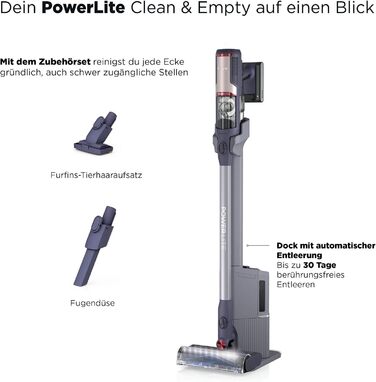 Акумуляторний пилосос Shark PowerLite Clean & Empty Pet з базою для автоматичного спорожнення, для всіх типів поверхонь, HEPA-фільтр, до 40 хв роботи BU3621EUT