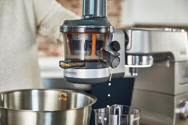 Повільна соковижималка Kenwood KAX720PL аксесуари для кухонних комбайнів Kenwood, електрична соковижималка з контейнером для соку 400 мл і функцією захисту від крапель, сріблясто-сірий