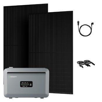 Універсальна балконна електростанція потужністю 1000 Вт з накопичувачем 2048 Втгод, Growatt NEXA 2000 з 4 MPPT датчиками, 2 повністю чорні двосторонні сонячні панелі по 500 Вт, повний комплект аксесуарів, plug & play (0 ПДВ) без монтажного кронштейна