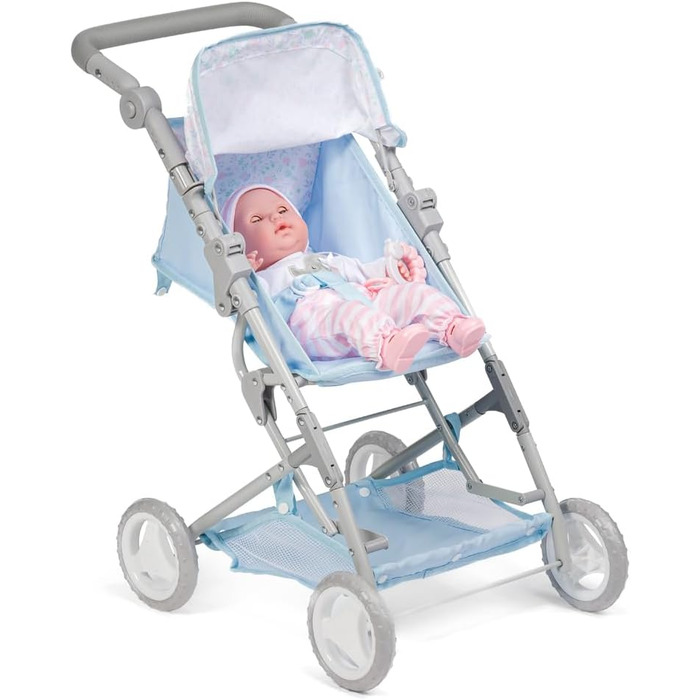 Складна коляска, для ляльок до 45 см, ідеально підходить для ігор та прогулянок, синя з квітковим орнаментом, розроблена Berenguer