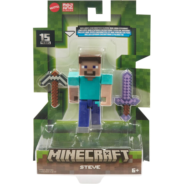 Фігурки та аксесуари Mattel Minecraft, точно в масштабі, приблизно 8 см заввишки, з піксельним дизайном (фігурки можуть відрізнятися) HTN05