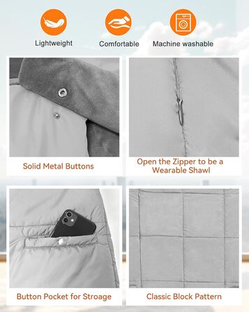 Бездротова ковдра з підігрівом та батареєю 7,4 В для чоловіків та жінок, електрична грілка FERNIDA, портативна шарф-підігрів для дому, офісу, подорожей, походів, сірого кольору