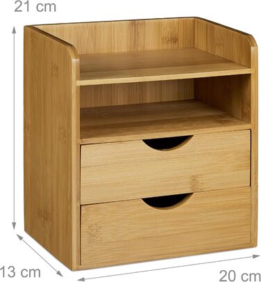 Органайзер для письмового столу Relaxdays, 2 полиці, 2 шухляди, ВШХ 21 x 20 x 13 см, лоток для листів для офісу, бамбук, натуральний