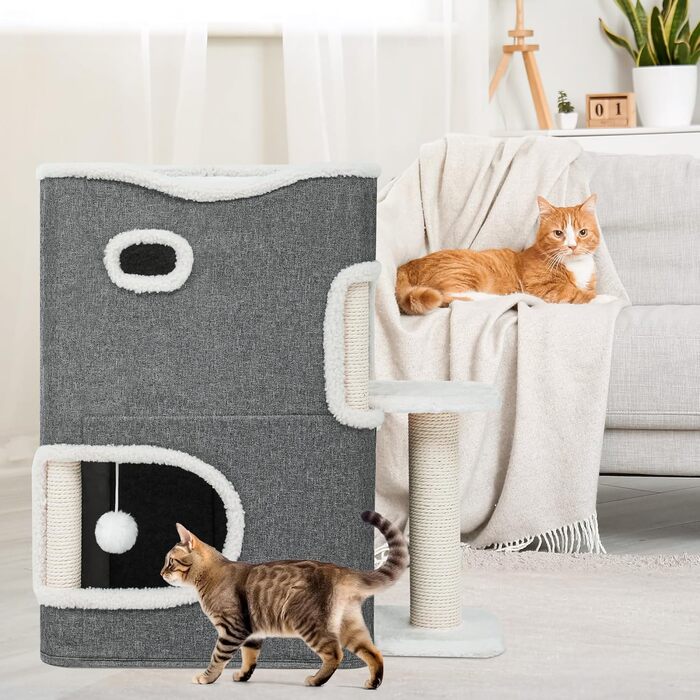 Котячий будиночок, котяче ліжко для домашніх котів, котяча бочка, котяча печера, невелика когтеточка з платформою, котячі меблі, котяче ліжко-печера, котячі печери, котячі ліжка (сірий)