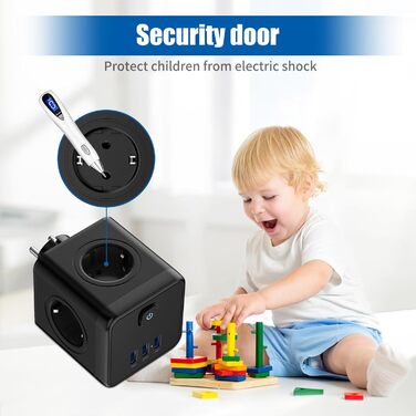 Перехідник для розетки з USB, розетки з вимикачем, подовжувач з USB, 4000 Вт/16 А, 3 USB (5 В/3,1 А), для спальні, подорожей та оф