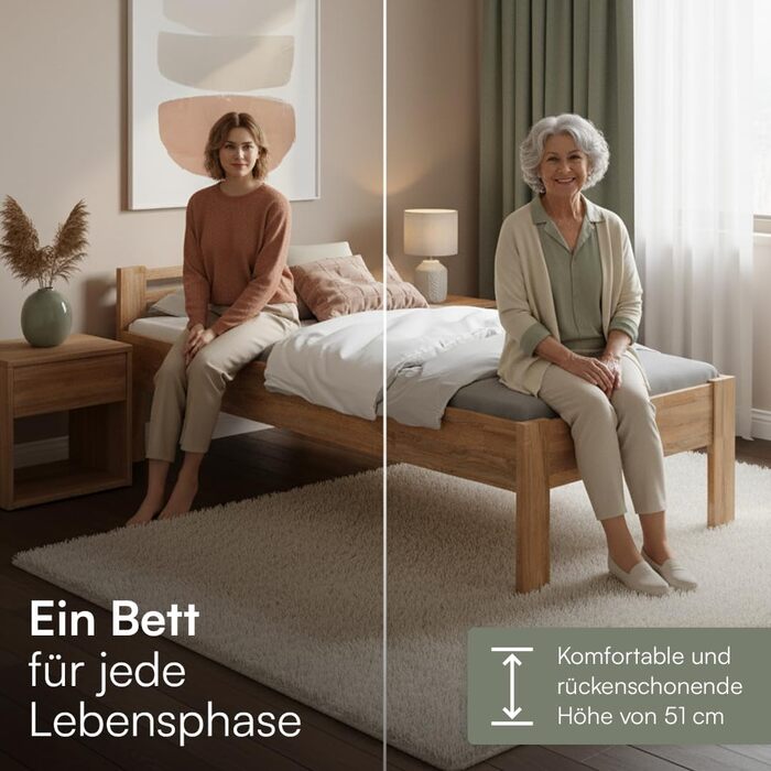 Ліжко Skølm Fenrir з масиву дерева 100x200 см односпальне ліжко з дуба ліжко для людей похилого віку з піднятим входом ліжко з натурального дерева, покритого олією каркас ліжка заввишки 51 см дерев&39яний каркас ліжка з узголів&39ям ліжко 100x200 см