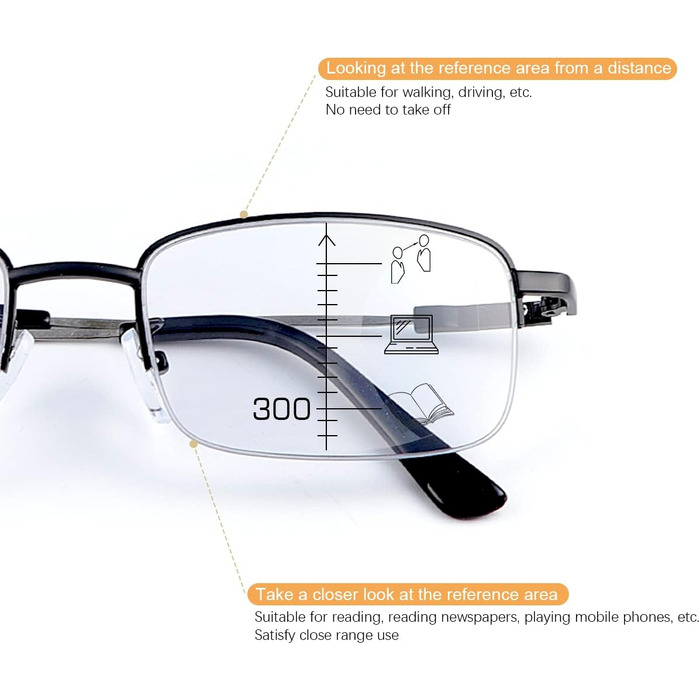 Фотохромні прогресивні багатофокусні окуляри для читання UV400 Захист Мультифокальні трифокальні перехідні окуляри для жінок Чоловіки Чорний 1.5x