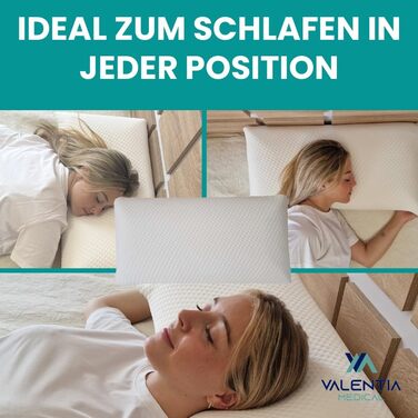 Подушка з піни з ефектом пам&39яті 75x35 см, яку можна прати, подушка для зняття болю в шиї, ортопедична подушка - чохол з алое вера, який можна прати, зі знімним чохлом на блискавці - Oeko-TEX Valentia HOGAR 75 см 1