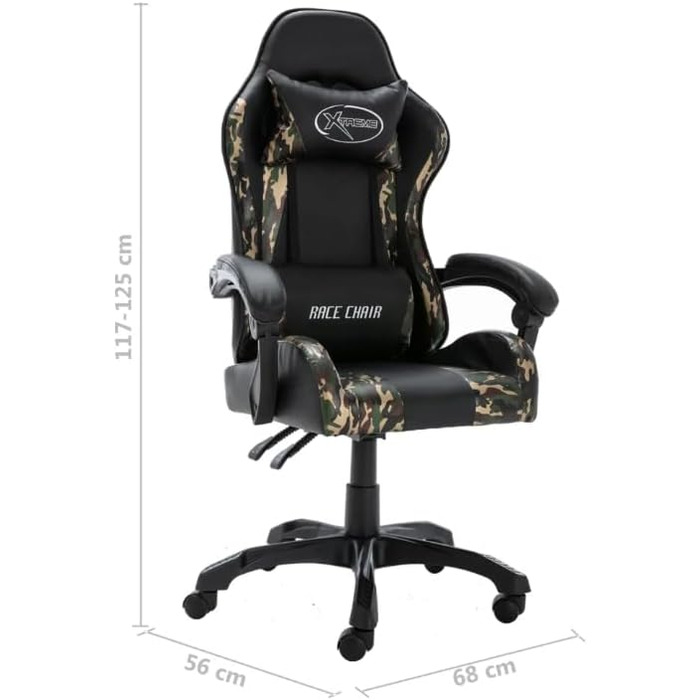 Елегантне ігрове крісло Ергономічне офісне крісло з підголівником та поперековою опорою - Ігрове крісло Офісне крісло, чорне та камуфляжне штучне шкіряне покриття