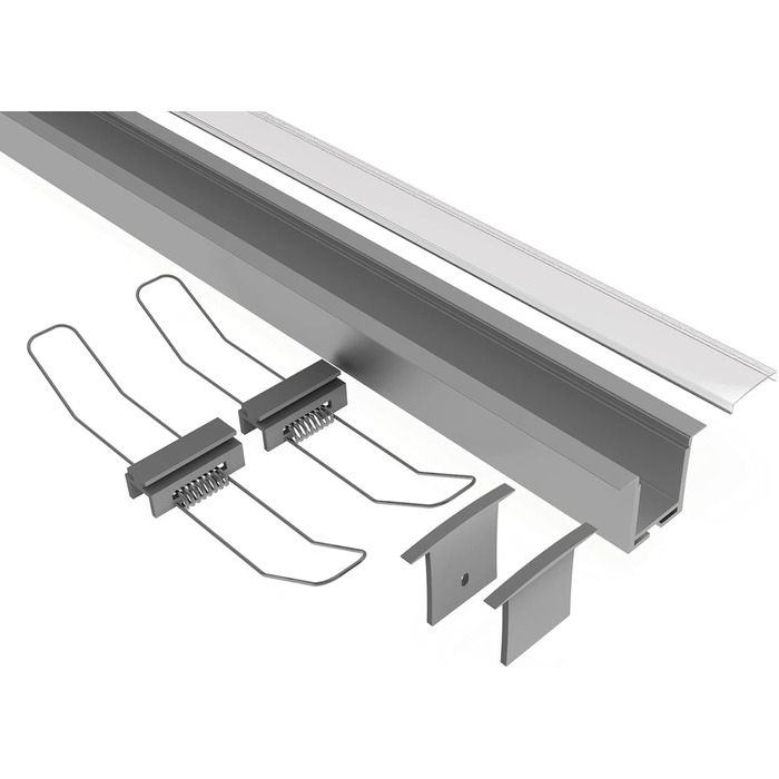 Профіль Tivendis Led Alu 2 м EK з аксесуарами для смуг/стрічок шириною до 18 мм Атласна обкладинка молочного кольору Монтаж Гіпсокартон Фінішна планка Фінішна стрічка Стельова смуга Анодована