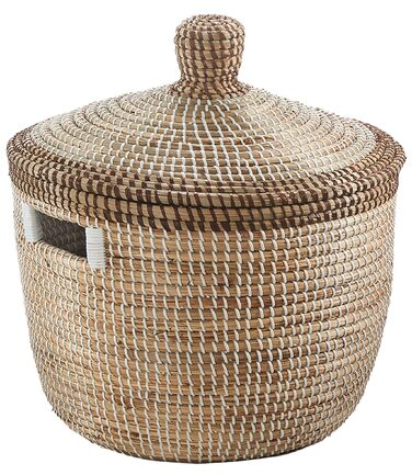 Кошик Kobolo TAIPAN зі зміями та морською травою Ø 42 см, В 45 см Кошик ручної роботи з кришкою бежевого кольору Кошик для білизни Декоративний кошик Виготовлений з натурального матеріалу для білизни, іграшок та журналів