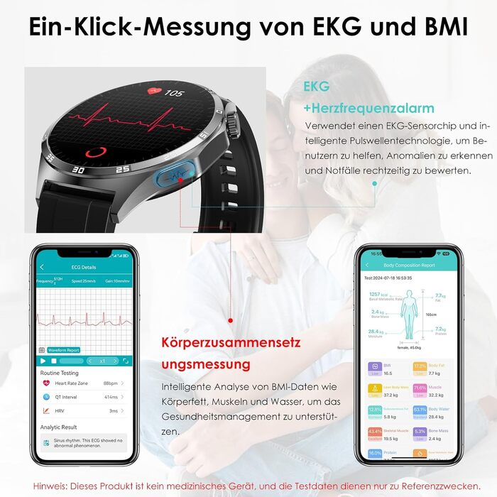 Новий смарт-годинник 2026 року для чоловіків з ЕКГ/кров&39яним тиском/сечовою кислотою/ІМТ, круглий 1,43-дюймовий AMOLED, фітнес-годинник з цілодобовим вимірюванням кров&39яного тиску, серцевого ритму, SpO2, монітором сну/апное, Bluetooth-дзвінками, екстр