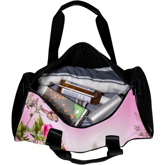 Спортивна сумка, маленька дорожня сумка, сумка для йоги, квітковий візерунок з трояндами та метеликами, сумка для фітнесу на відкритому повітрі, ручна поклажа