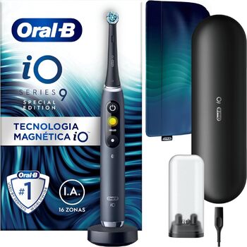 Електрична зубна щітка Oral-B iO Series 9 зі штучним інтелектом, акумуляторна, 1 базовий блок, 1 насадка для щітки та 1 дорожній кейс, чорний