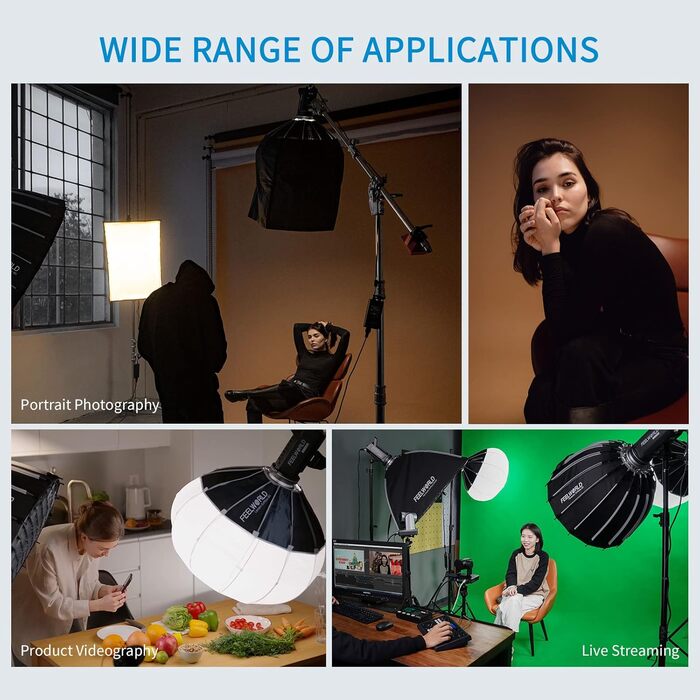 Ліхтар Софтбокс, LED світло Studio Photo Studio Set Аксесуари, Bowens Bracket, з тканинними дверима сараю, сумка для перенесення, для портретного товару YouTube Tiktok Відео Фотозйомка Ліхтар Softbox 65CM, 65 65