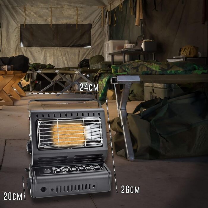 Портативний кемпінговий обігрівач TruWare з картриджами, складний обігрівач для намету для саду, каравана, зимового саду Мобільний газовий обігрівач з ручкою (газовий обігрівач з 4 картриджами)