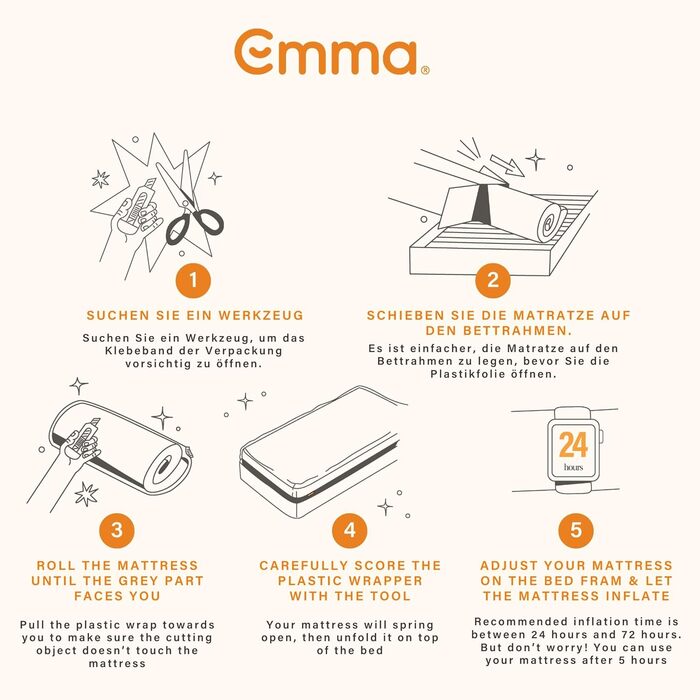 Матрац Emma Original Lite 90x200 см 22 см Гібридний матрац з 3-зонною пружинною серцевиною Pocket Spring та холодною піною Дихаючий матрац з охолоджувальним чохлом для спокійного сну 90 x 200 см Lite Надзвичайно дихаючий чохол