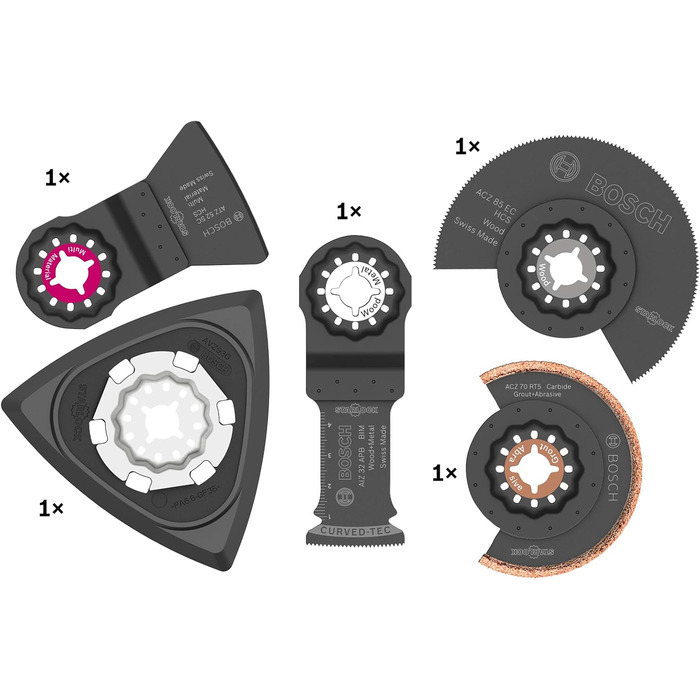 Набір багатофункціональних інструментів Bosch Professional Starlock з 5 предметів (для дерева, металу, мультиматеріалів та абразив