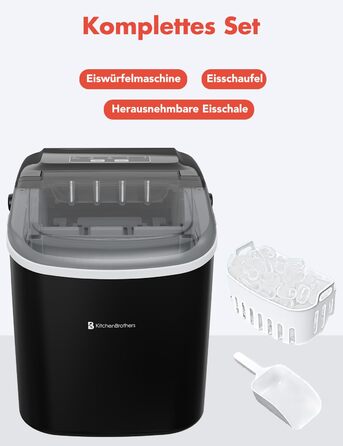 Машина для приготування кубиків льоду KitchenBrothers Small - Машина для подрібненого льоду - Машина для кубиків льоду, Кубик - Льодогенератор - Льодогенератор - Льодогенератор - Виробник кубиків льоду - Чорний