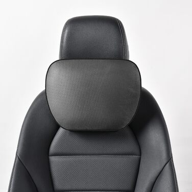 Подушка для шиї автомобіля з натуральної коров&39ячої шкіри, підтримка шиї для підголівника автомобіля, подушка-підтримка з натуральної шкіри, рослинний поліестер, 30x19 см, багаторазова та регульована (чорна, ) Чорна подушка для шиї автомобіля