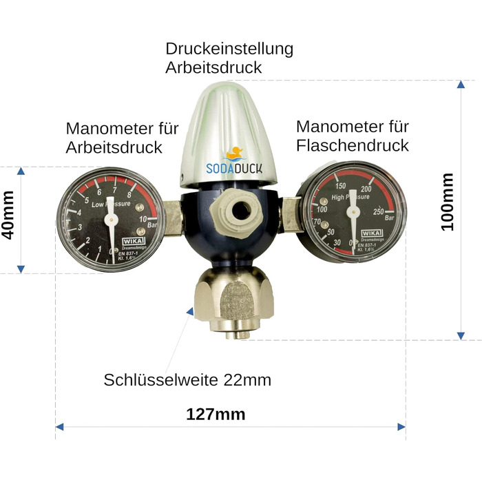 Редуктор тиску CO2 підходить для Quooker Cube на стандартних пляшках C0 2 кг, 6 кг, 10 кг включно з редуктором тиску, подовжувальним шлангом і матеріалом з'єднання, штепсельною системою