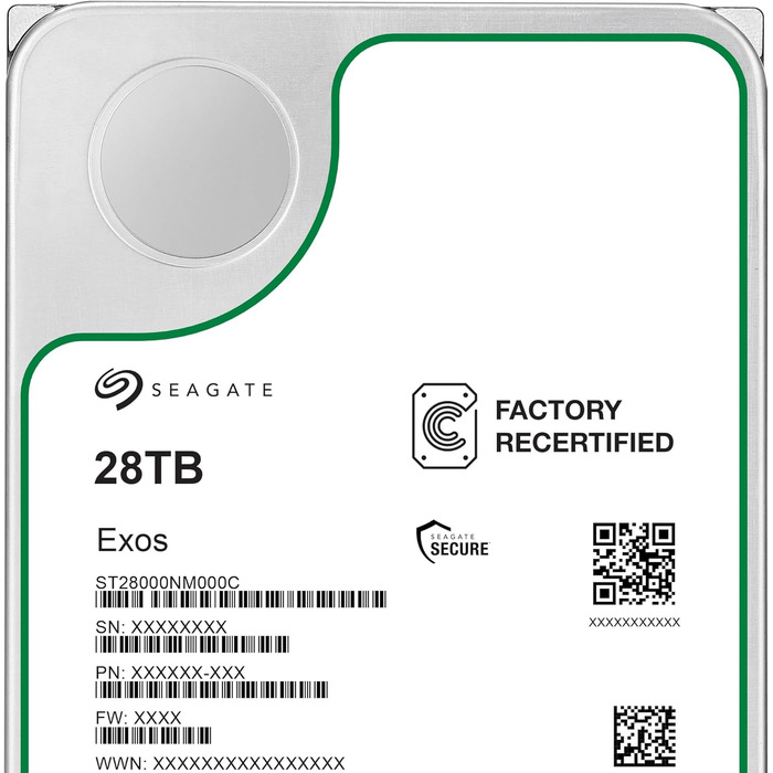 Внутрішній серверний жорсткий диск Seagate Exos 28 ТБ ST28000NM000C 3,5-дюймовий жорсткий диск SATA 6 Гбіт/с 7200 об/хв 512 МБ кешу (відновлений)