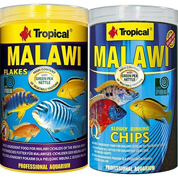 Корм для риб Tropical Malawi Cichlid - чіпси 1 літр пластівці 1 літр, подвійний набір з 2 шт.