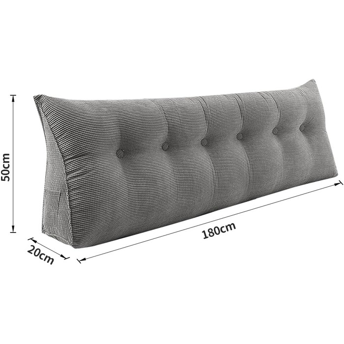 Подушка для читання для ліжка або дивана, трикутна, зі спинкою, подушкою для дивана, дитячим узголів&39ям, знімним чохлом, м&39якою, для додаткового комфорту - 180 * 50 * 20 см - One Grey 180 X 50 X 20 см, сірий