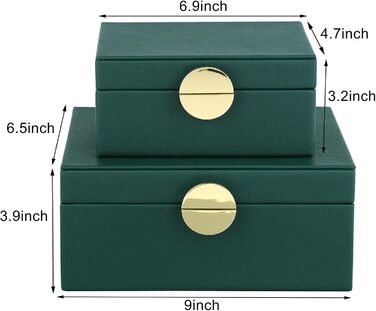 Шкатулки для ювелірних виробів HofferRuffer зі штучної шкіри, декоративні шкатулки, шкатулки для зберігання, органайзери для аксесуарів із золотистою фурнітурою, класична веганська шкіра, набір з 2 шт. (зелений)