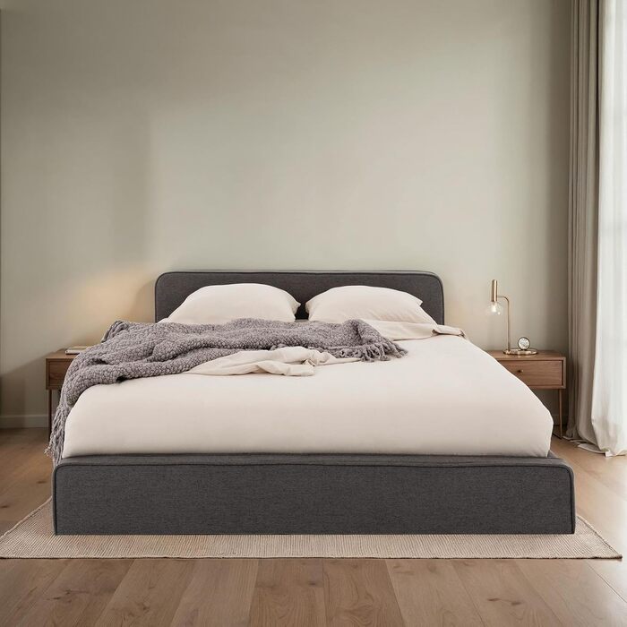 М&39яке ліжко IDIMEX MARINI, двоспальне ліжко 140x200 см темно-сірого кольору - м&39яке ліжко з рейковим каркасом, сучасним дизайном та стійким дерев&39яним каркасом з пластиковими ніжками