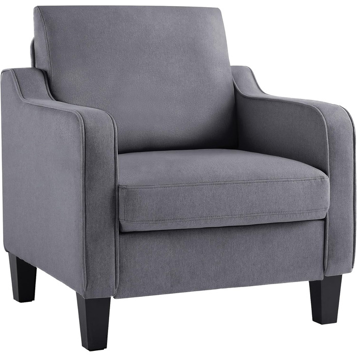 Крісло для вітальні, сучасне крісло з відкидною спинкою, підлокітниками та товстою подушкою, м&39який лляний одномісний диван для невеликих приміщень, зручне крісло для спальні, темно-сірий, комплект з
