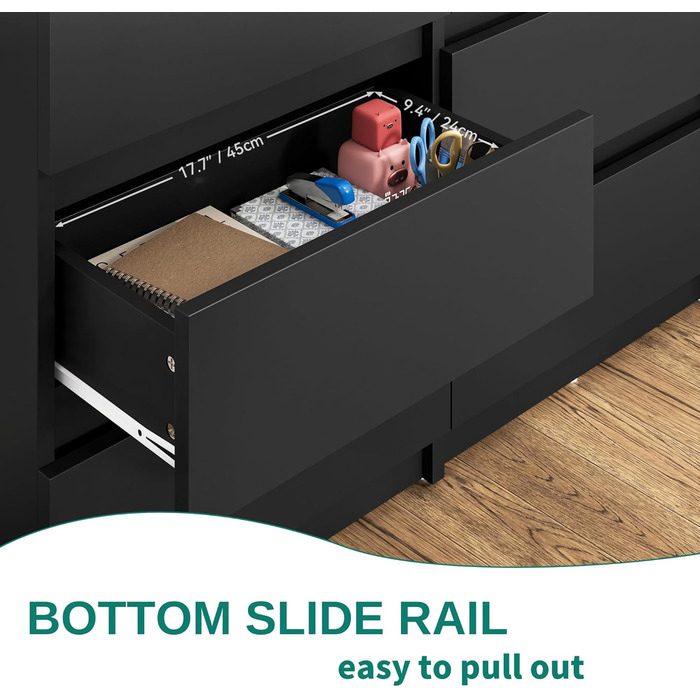 Комод YITAHOME, 6 шухляд, шафа для спальні, сучасні меблі 100x30x70 см, міцний та безпечний, виготовлений з дерева, з напрямними для шухляд, чорний