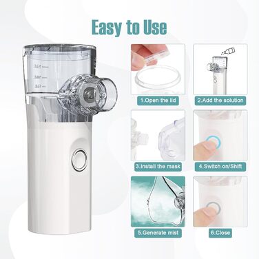 Інгалятор YSWOVUO, інгалятор для дорослих і дітей, небулайзерний інгалятор USB C, супер тихий інгалятор, з 2 масками і 1 мундштуком, портативний, для подорожей і вдома