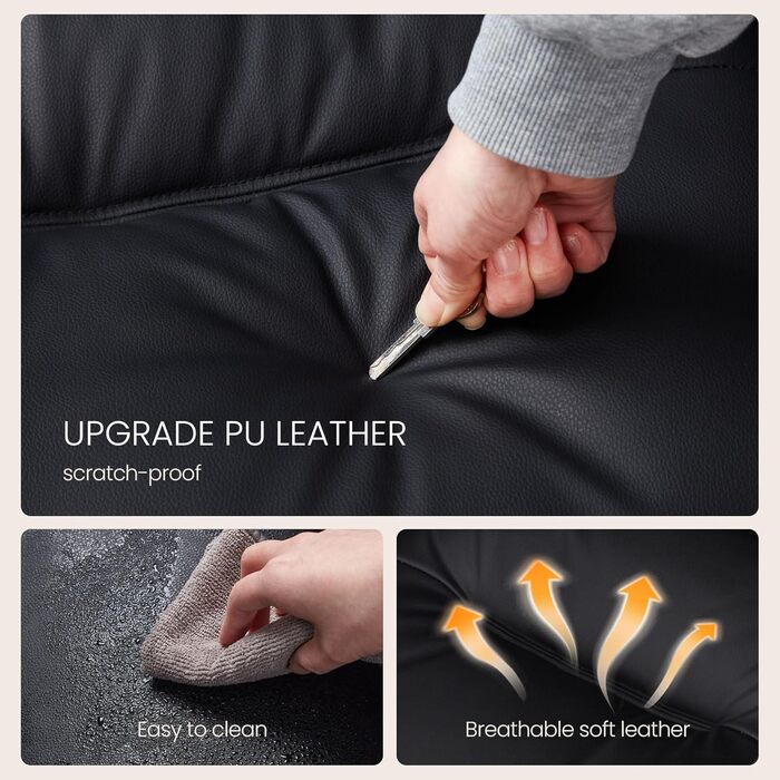 Офісне крісло IWMH, ергономічне робоче крісло зі штучної шкіри, потовщені подушки, крісло для керівника з широким сидінням та колесами, поворотне крісло з можливістю відкидання на 90-135, туалетне крісло, регульована висота з підлокітниками (чорне)