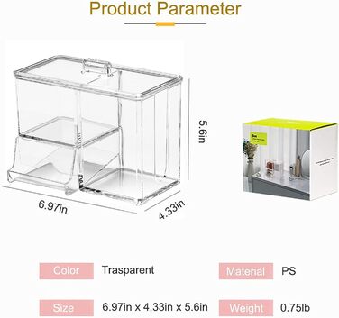 Органайзер для макіяжу ватних паличок, коробка для тримача ватних кульок з кришкою 3-сітчастий контейнер для дозатора Q-Tip, ватяні палички Акрилова кришталево прозора коробка для зберігання, круглий футляр для косметичної каністри з ватними дисками