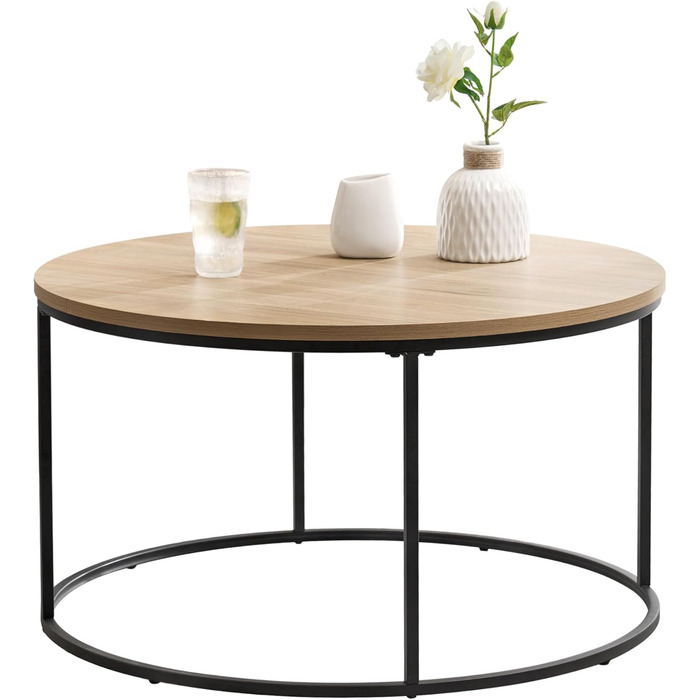 Журнальний столик Kuhmoinen 45 x 80 см, приставний столик, стіл для вітальні, диван, круглий, чорний/під дерево