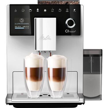 Кавомашина Melitta CI Touch автоматична кавомашина з молочною системою, вбудованою кавомолкою та капучинатором для еспресо та капучино, срібляста (Modern Silver)
