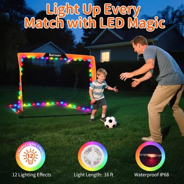 Дитячі футбольні ворота BELEEV для саду 4x3/6x4 фути, високоякісний портативний складний комплект футбольних воріт зі світлодіодними ліхтарями, скловолокнистими стійками, сумкою для перенесення, для тренувань у приміщенні та на відкритому повітрі, подарун