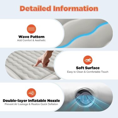 Надувний матрац для позашляховика, автомобільний надувний матрац з повітряним насосом та 2 подушками, портативний двосторонній товстіший автомобільний матрац для кемпінгу, подорожей, активного відпочинку на природі (сірий)