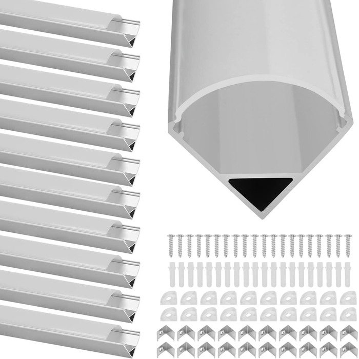 Світлодіодний алюмінієвий профіль Sonnewelt V-подібна форма 1м 10 упаковка для світлодіодних стрічок/стрічок до 11 мм із кришкою, торцевими заглушками та монтажними затискачами для світлодіодних стрічок та світлодіодних стрічок 10*1M V-подібна форма