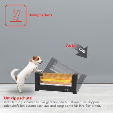Інфрачервоний обігрівач ICQN, для приміщень площею до 9 м, 900 Вт, IP20, електричний обігрівач, кабель 135 см, обігрівач для офісу або дому, інфрачервоний обігрівач, IQ.0900.APW 54,5 x 28 x 17,2 см, чорний