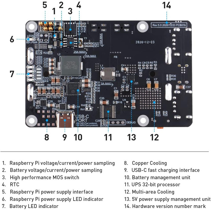 ДБЖ V5 Джерело безперебійного живлення ДБЖ для Raspberry Pi 5, підтримка зарядного пристрою 18650 Плата розширення Power Bank Power Management 5V для Raspberry Pi 4B/3B/3B/2B/B/A/A